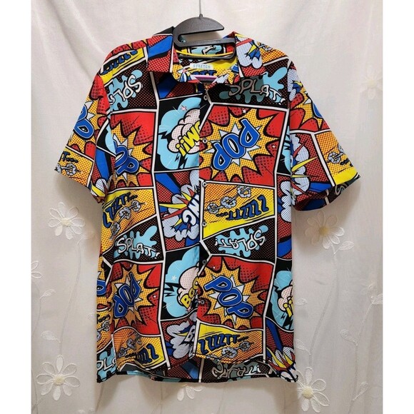 Oh Snap! Mens Medium Multcolor Button Shirt Pop Art Cartoon Retro Comic Graphic - Picture 1 of 15